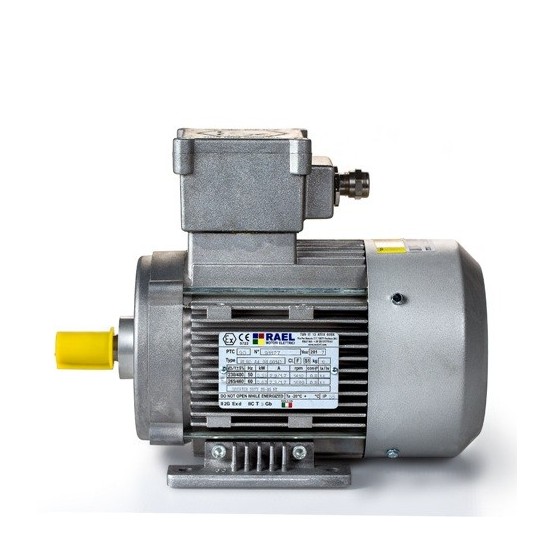 Motor eléctrico trifásico ATEX antiexplosivos, carcasa aluminio, 0.12kW/0.17CV, 3000 rpm, 63B3 (ØEje motor 11 mm) 220/380V, IP66 IE1, Zona 21