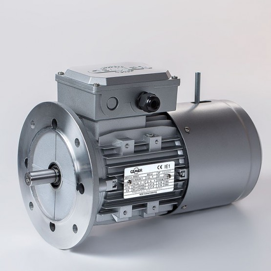 Motor eléctrico trifásico con freno Cemer 71B5 (ØEje motor 14 mm, ØBrida 160 mm), 3000 rpm, 220/380V, 0.37kW/0.5CV, IP54, Alta Eficiencia, tensión freno 220/380V (ca)