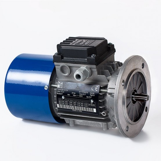 Motor eléctrico trifásico con freno MGM 71B5 (ØEje motor 14 mm, ØBrida 160 mm), 3000 rpm, 220/380V, 0.37kW/0.5CV, IP54 IE1, tensión freno 220/380V (ca) Caja conexiones doble