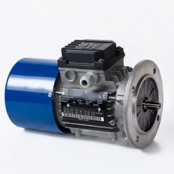 Motor eléctrico trifásico con freno MGM 63B5 (ØEje motor 11 mm, ØBrida 140 mm), 1500 rpm, 220/380V, 0.18kW/0.25CV, IP54 IE1, tensión freno 103V (cc)